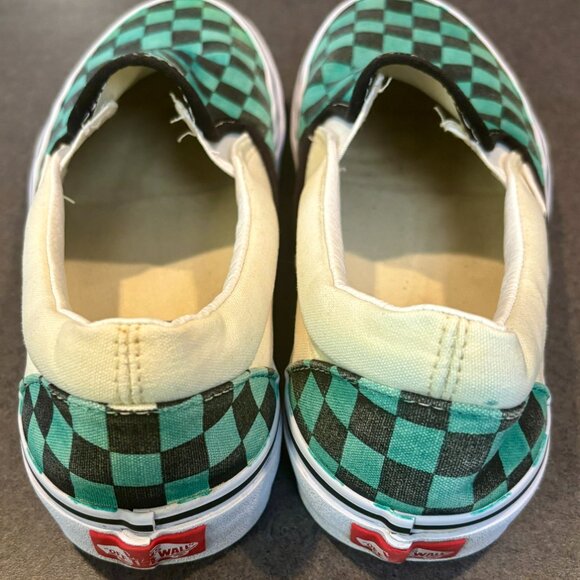 ~~VANS Slip On Skate Sneakers Green/Black Checkered Shoes Men’s 7.5 Womens 9.0 - Picture 5 of 7